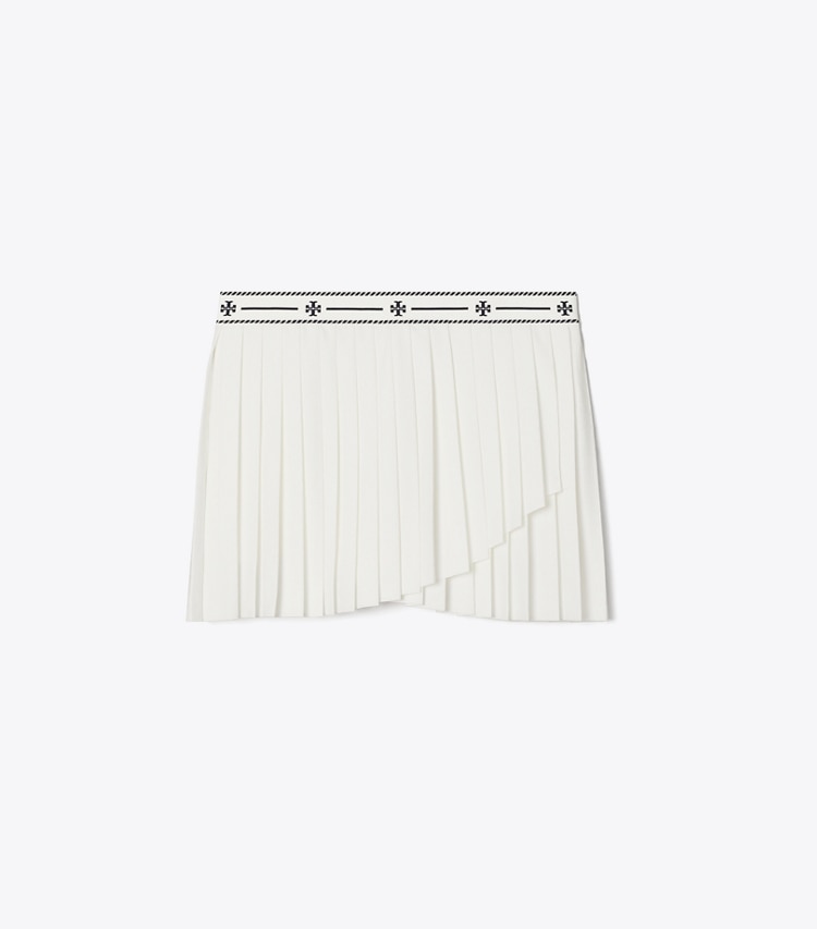 Tory Sport designer bottoms Jacquard Performance Jersey Pleated Overlay Skirt in Snow White front