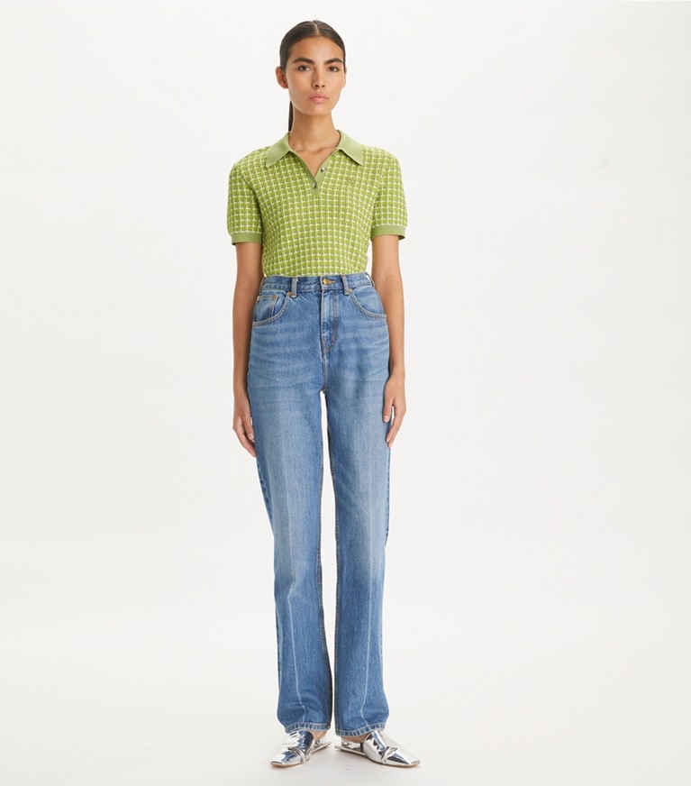 Tory Burch designer セーター ジャカード ポロセーター in Dark Mint front