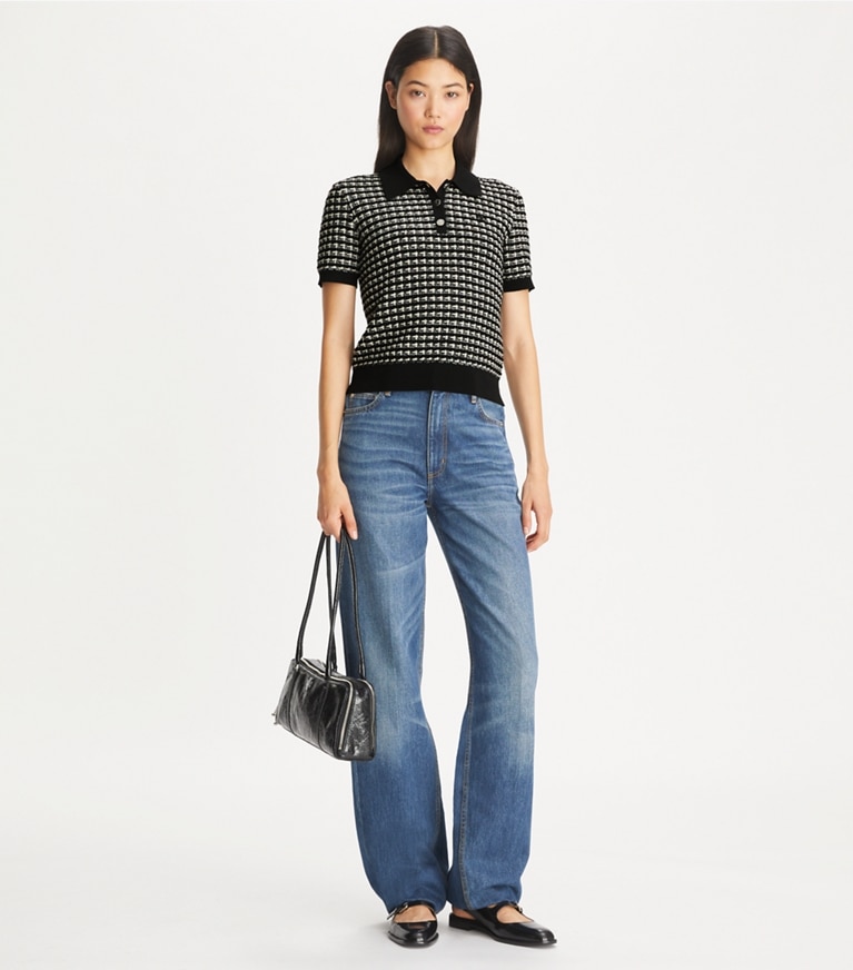 Tory Burch designer sweaters Jacquard Polo in Black / Green front