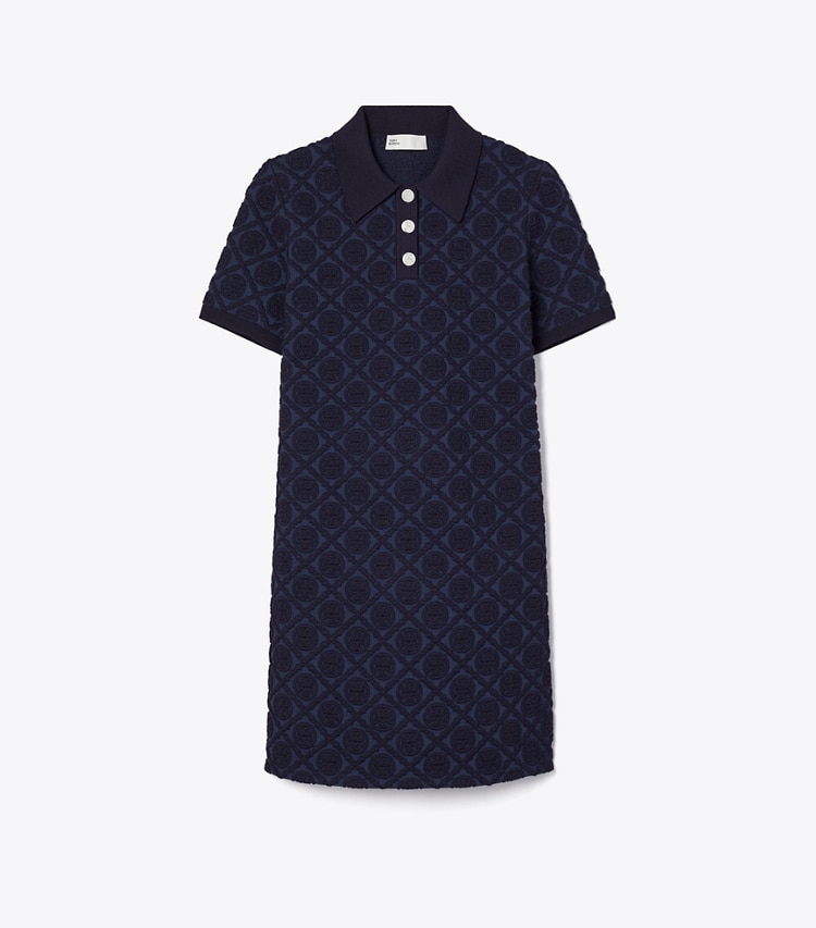 Tory Burch designer dresses Jacquard Polo Dress in Medium Navy / Black front