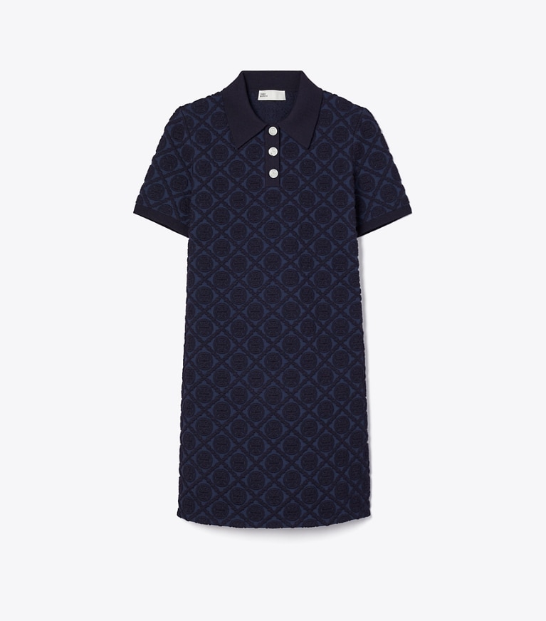 Tory Burch designer dresses Jacquard Polo Dress in Medium Navy / Black front