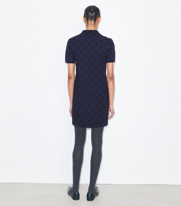 Tory Burch designer dresses Jacquard Polo Dress in Medium Navy / Black front