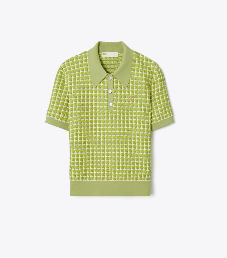 Tory Burch designer セーター ジャカード ポロセーター in Dark Mint front