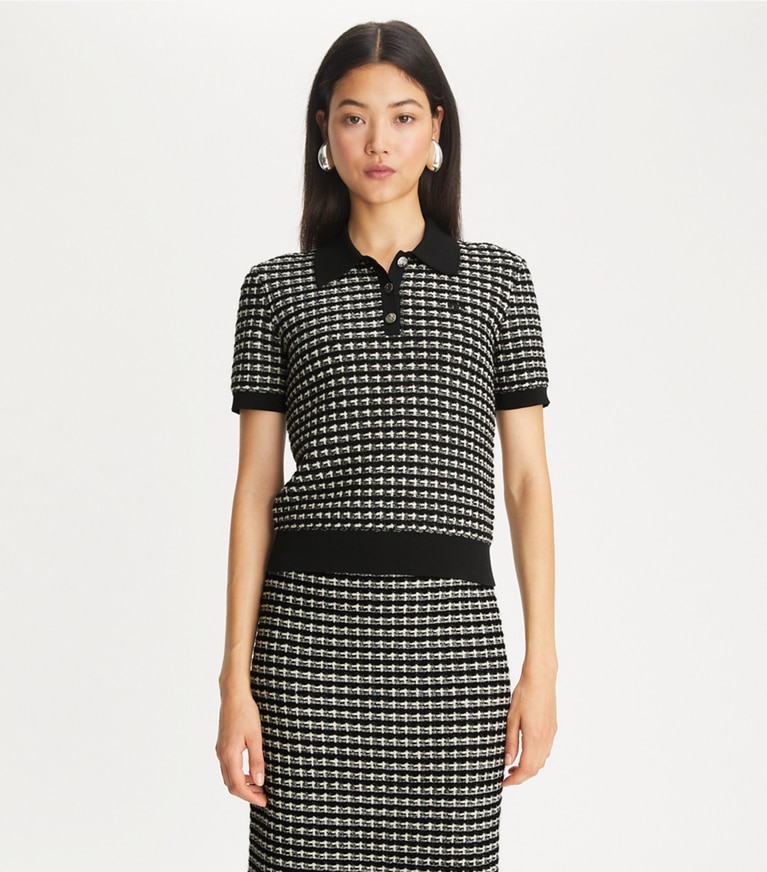 Tory Burch designer sweaters Jacquard Polo in Black / Green front