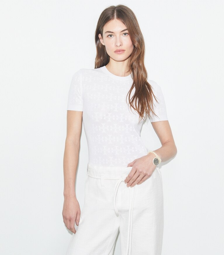 Tory Burch designer jacken Jacquard-Pullover mit T-Monogramm in White front