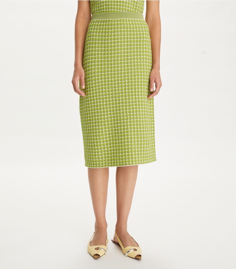 Tory Burch designer unterteile Jacquard-Pulloverrock in Dark Mint front