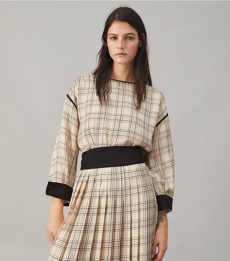 Tory Burch designer tops Jacquard Robinson Top in PLAID front