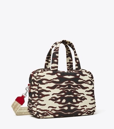 Tory Burch designer crossbody bags Jacquard Satchel in Black/Red angle