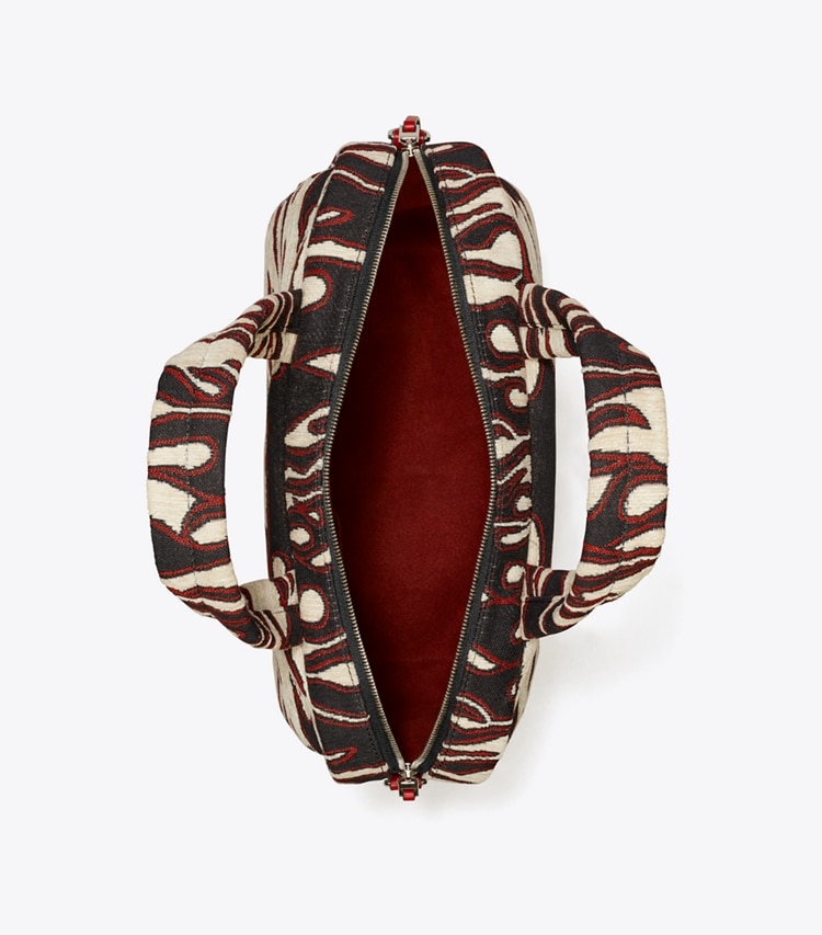 Tory Burch designer crossbody bags Jacquard Satchel in Black/Red overhead