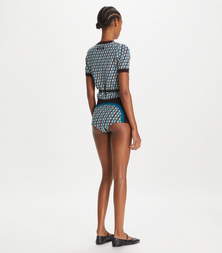 Tory Sport designer bottoms Jacquard Short in Aqua Blue Linked Geo 3 Color front