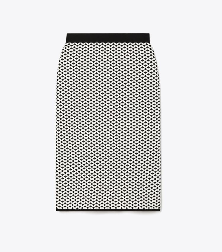 Tory Burch designer bottoms Jacquard Skirt in Black / New Ivory front