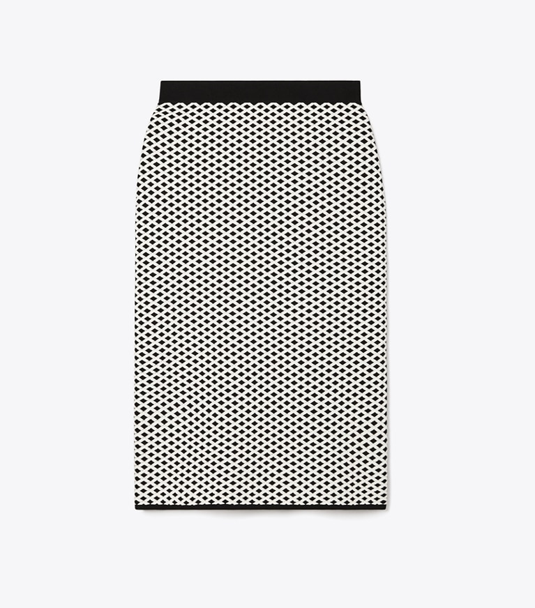 Tory Burch designer bottoms Jacquard Skirt in Black / New Ivory front