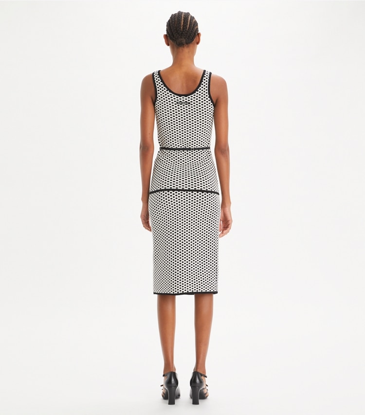 Tory Burch designer bottoms Jacquard Skirt in Black / New Ivory on model back
