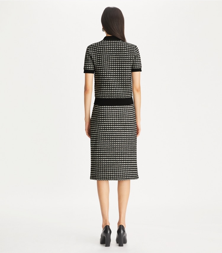 Tory Burch designer bottoms Jacquard Sweater Skirt in Black / Green on model back