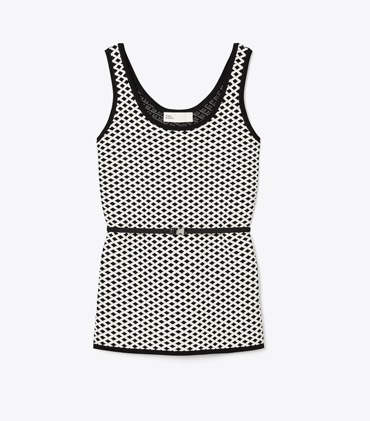 Tory Burch designer tops Jacquard Tank Top in Black / New Ivory front