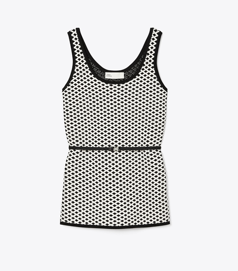 Tory Burch designer tops Jacquard Tank Top in Black / New Ivory front