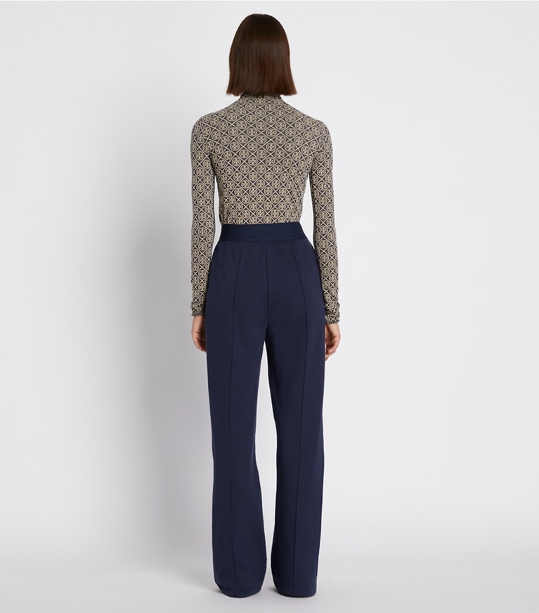 Tory Sport designer トップス ジャカード ティシューシームレス ロングスリーブ モックネック in TORY NAVY T MONOGRAM SMALL SPORT front