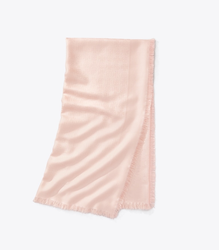 Tory Burch designer scarves Jacquard Traveler Scarf in Sea Shell Pink overhead