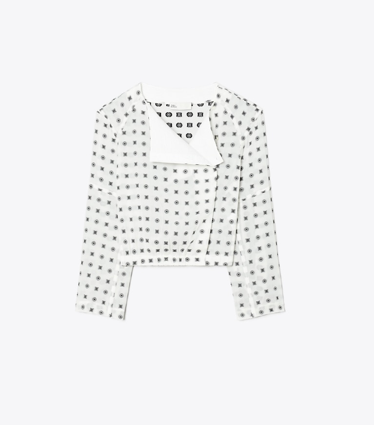 Tory Burch designer tops Jacquard Wrap Top in Marshmallow Nothing Ditsy front