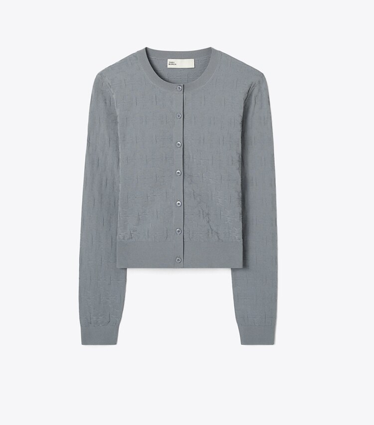 Tory Burch designer strickware Jacquardcardigan mit T-Monogramm in Icicle Gray front