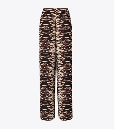 Tory Burch designer unterteile Jacquardhose mit weitem Beinschnitt in Black/Red Flame Chenille Jacquard front