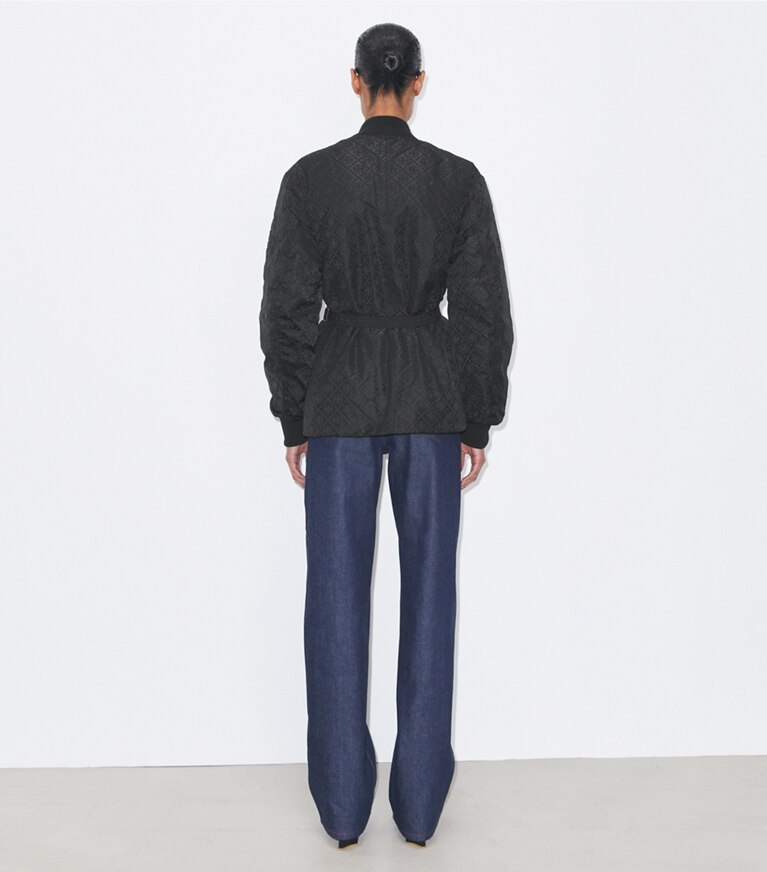 Tory Burch designer jacken Jacquardjacke mit T-Monogramm und Reißverschluss in Black T Monogram front