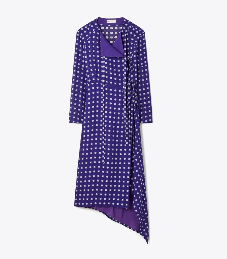 Tory Burch designer kleider Jacquardkleid in Wickeloptik in Ballpoint Ink Nothing Ditsy front