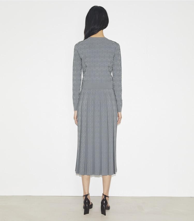 Tory Burch designer unterteile Jacquardrock mit T-Monogramm in Icicle Gray on model back