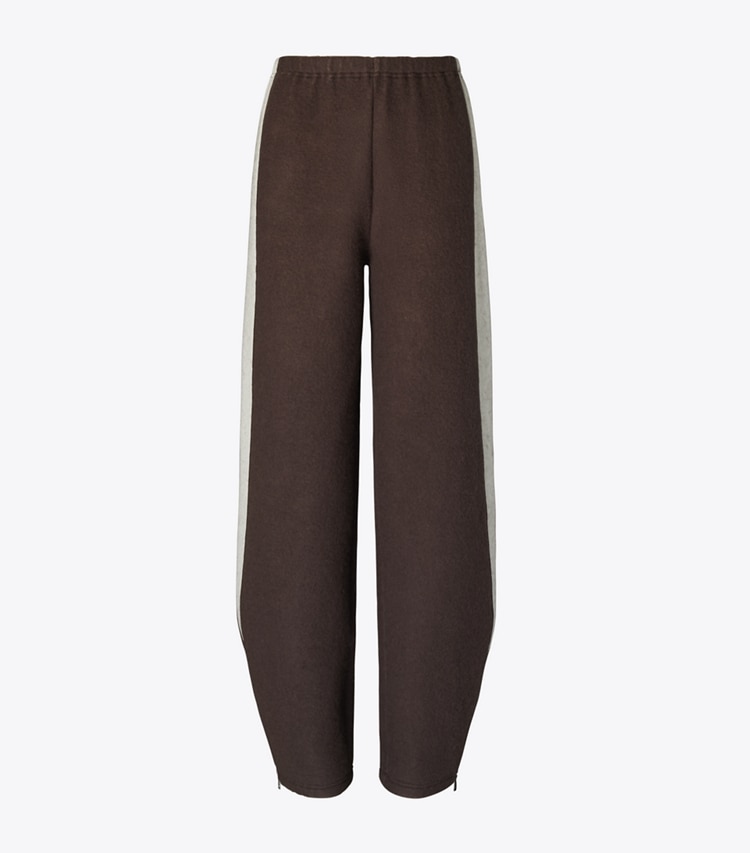 Tory Burch designer ボトムス カラーブロック ウール スウェットパンツ in Mocha / Ivory front