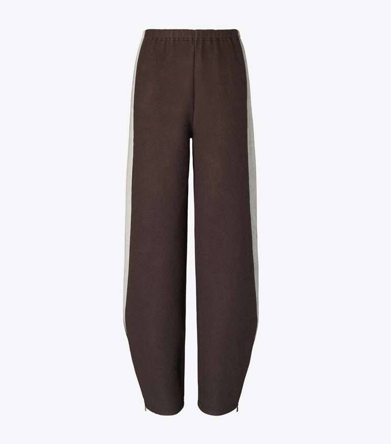 Tory Burch designer ボトムス カラーブロック ウール スウェットパンツ in Mocha / Ivory front