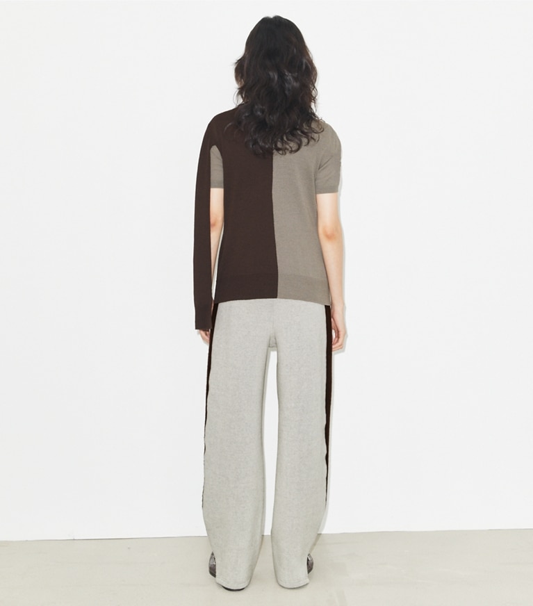 Tory Burch designer bottoms Japanese Jersey Sweatpant in Ivory / Mocha front
