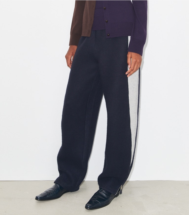 Tory Burch designer bottoms Japanese Jersey Sweatpant in Navy / Ivory front