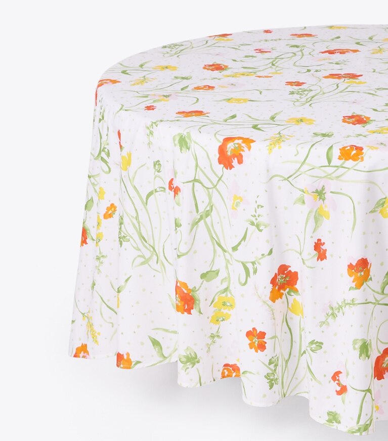 Tory Burch designer linens Jardin D'Été Round Tablecloth, 90" in Multi detail