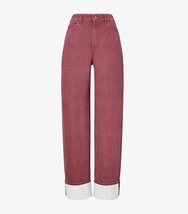 Tory Burch designer bas Jean à revers dans Distressed Rust de face