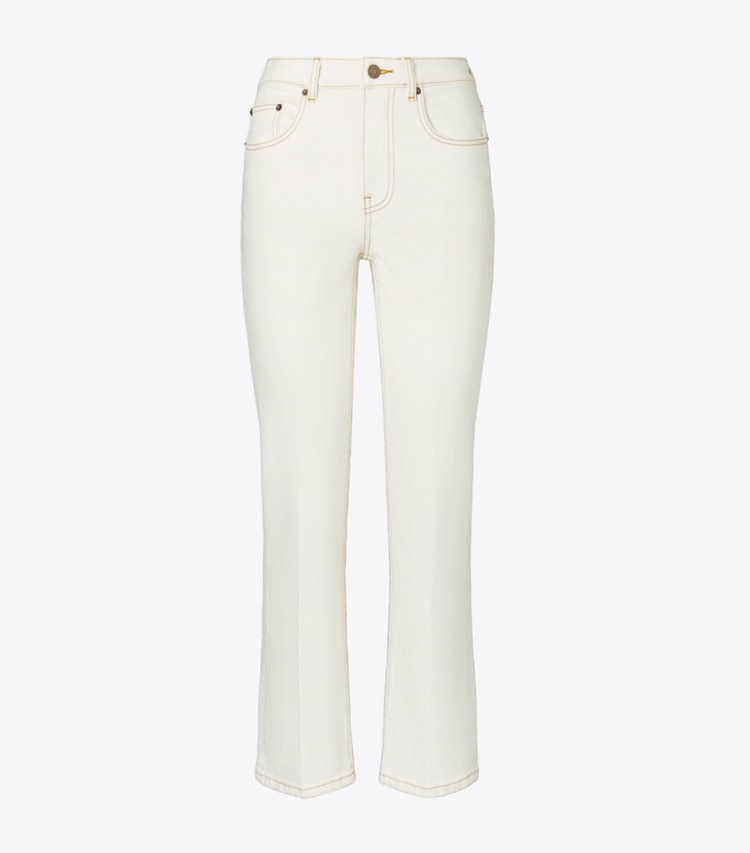Tory Burch designer bas Jean évasé court in White Chalk Wash front