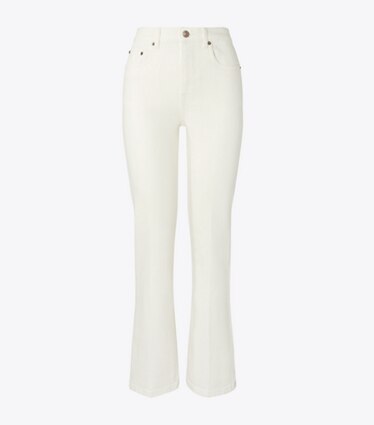 Tory Burch designer bas Jean évasé court in White Chalk Wash front