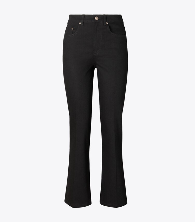Tory Burch diseñador prendas inferiores Jean acampanado recortado en Black frente