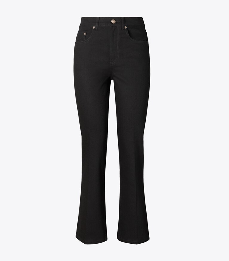 Tory Burch diseñador prendas inferiores Jean acampanado recortado en Black frente