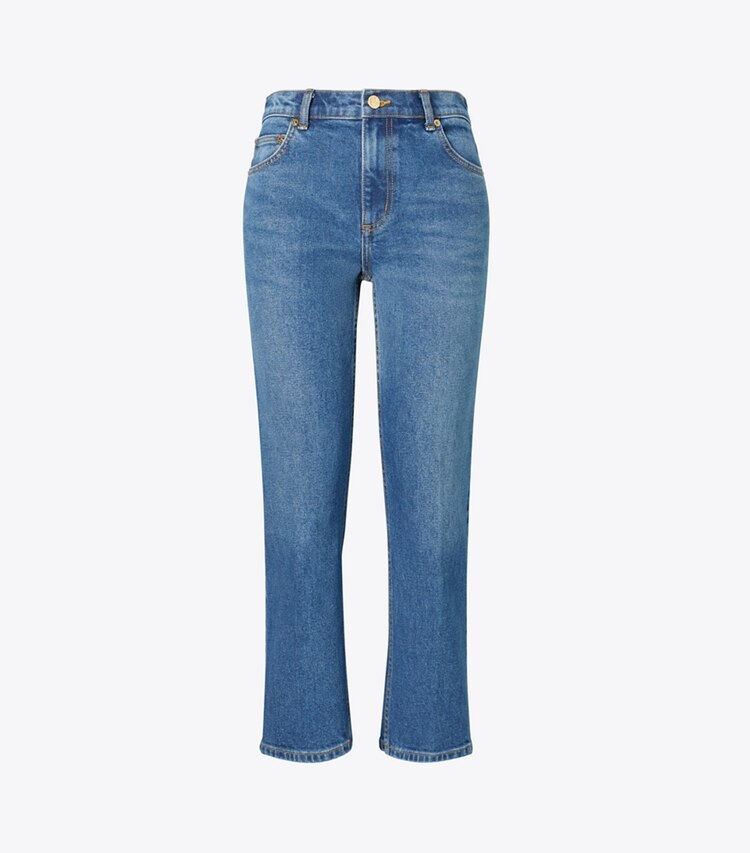 Tory Burch designer bas Jean coupe 7/8 évasé in Dark Vintage Wash front