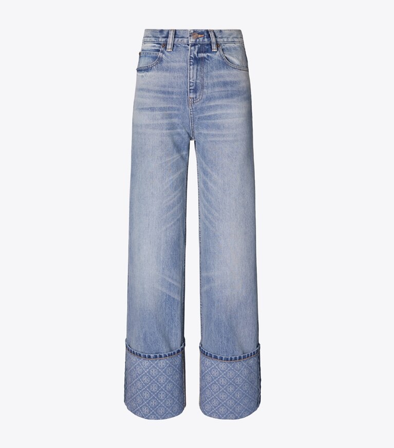 Tory Burch diseñador prendas inferiores Jean de pierna recta con puños en contraste en Light Vintage Wash frente