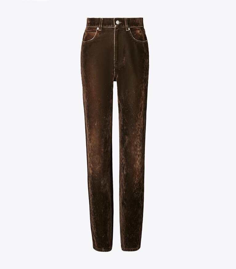 Tory Burch designer bas Jean droit in Jasper Brown front