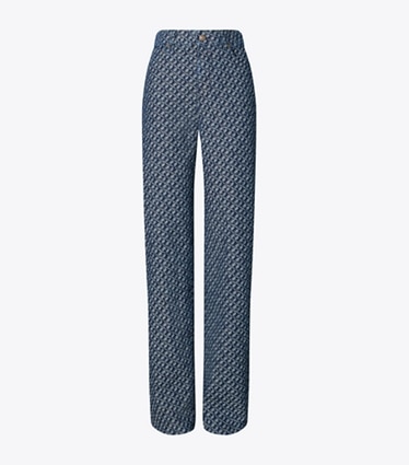 Tory Burch designer bas Jean droit in T Link Stone Wash front