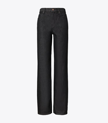 Tory Burch designer bas Jean droit in Rinse Wash front