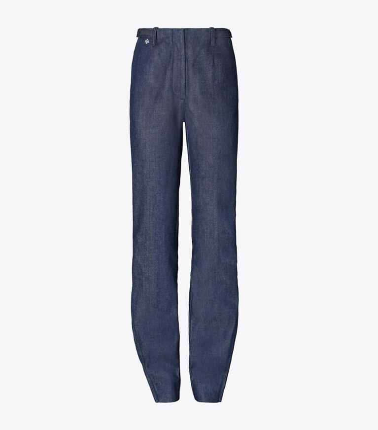 Tory Burch designer bas Jean en coton zippé à la cheville in Raw/Unwashed front