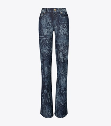 Tory Burch designer bas Jean skinny imprimé in Indigo Alien front