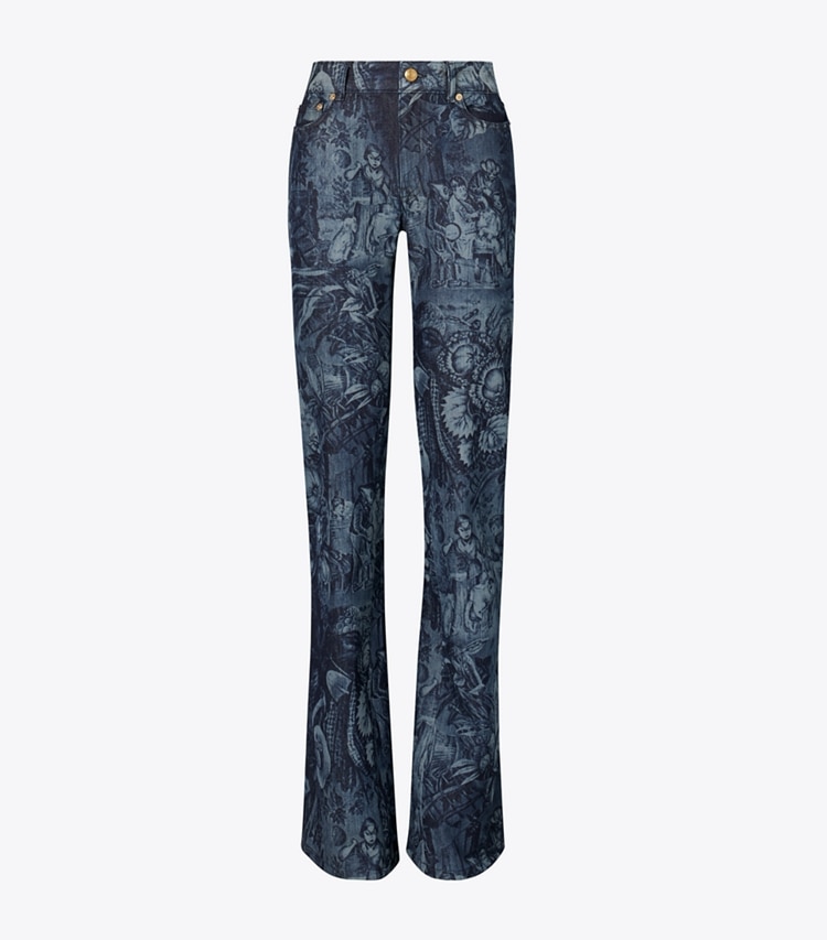 Tory Burch designer bas Jean skinny imprimé in Indigo Alien front