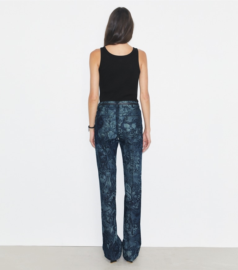 Tory Burch designer bas Jean skinny imprimé in Indigo Alien front