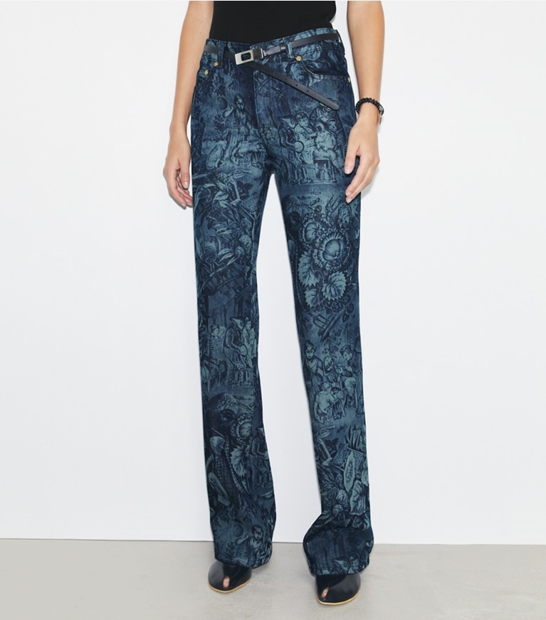 Tory Burch designer bas Jean skinny imprimé in Indigo Alien front