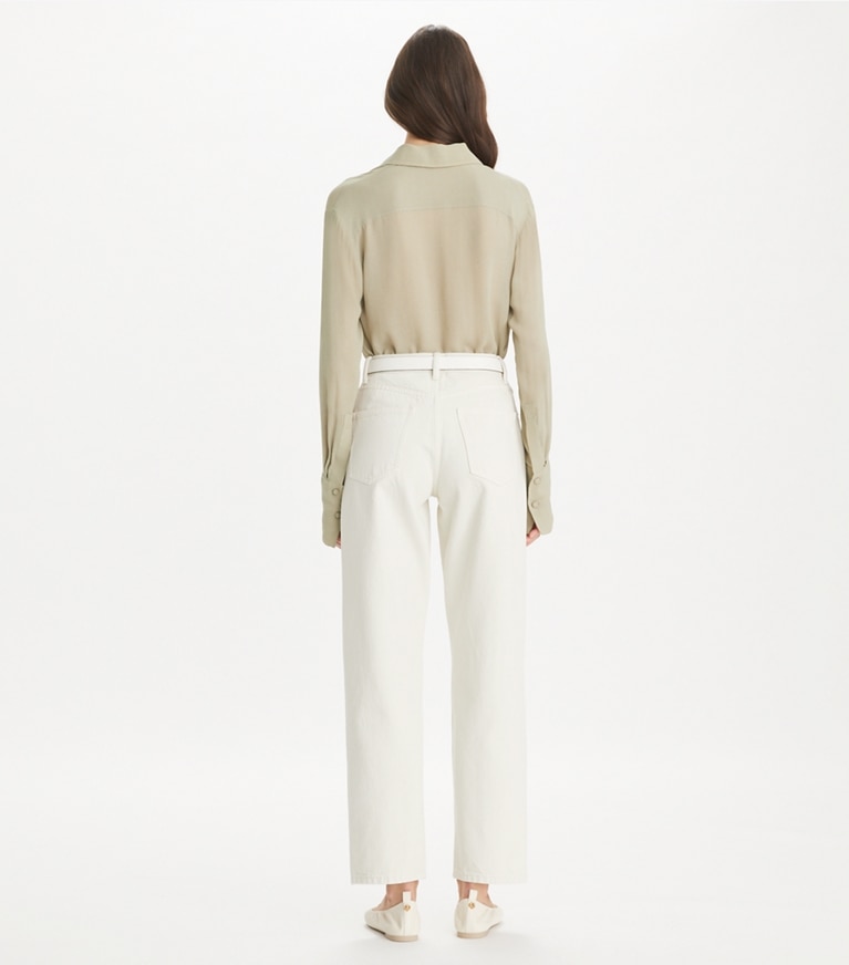 Tory Burch designer bas Jean Slim in Soft Oatmeal front