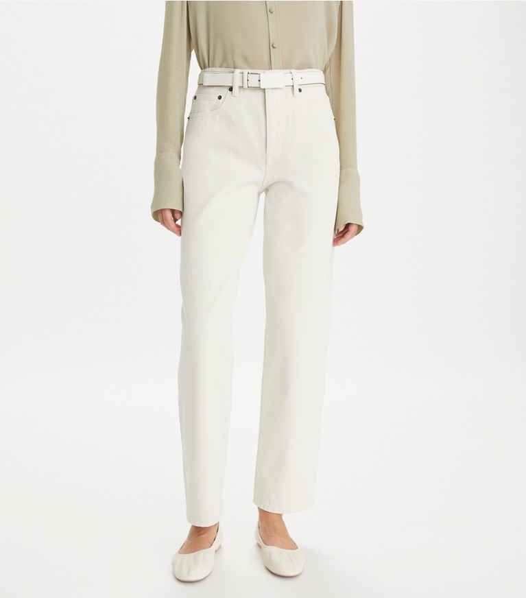 Tory Burch designer bas Jean Slim in Soft Oatmeal front